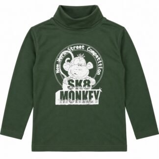 Tamsiai žalias golfas berniukui su SK8 Monkey piešiniu