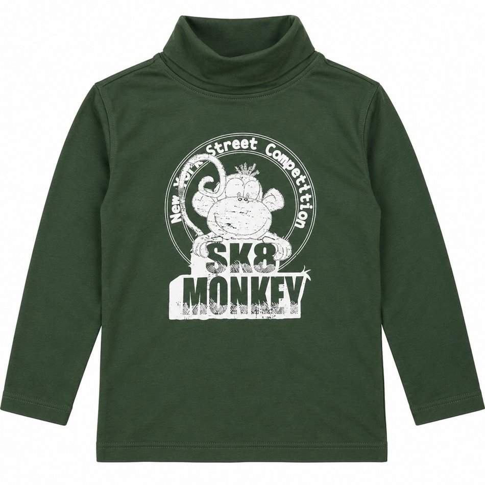 Tamsiai žalias golfas berniukui su SK8 Monkey piešiniu